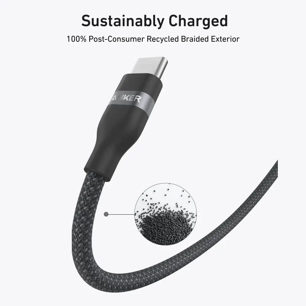 Câble Anker USB-C Tressé Écologique – Charge Rapide & Haute Compatibilité (Blanc) — vue 2 — Connecto.ma
