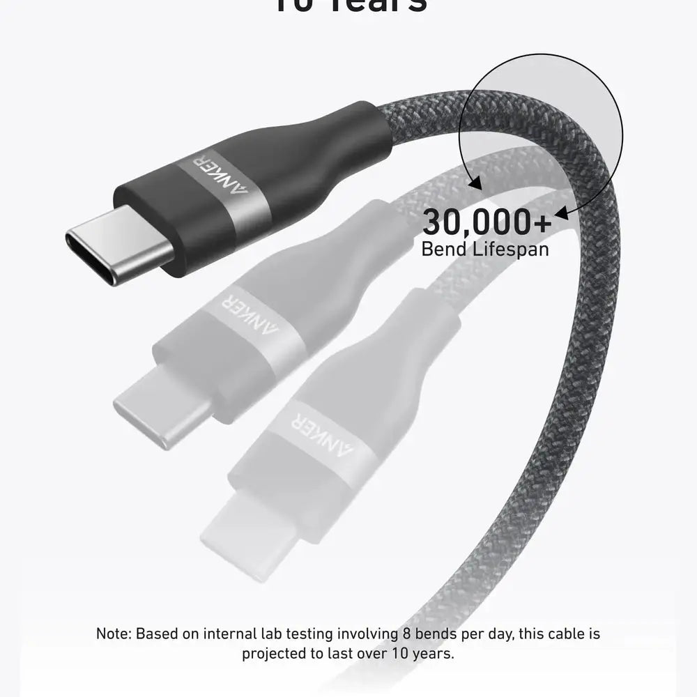 Câble Anker USB-C Tressé Écologique – Charge Rapide & Haute Compatibilité (Blanc) — vue 3 — Connecto.ma