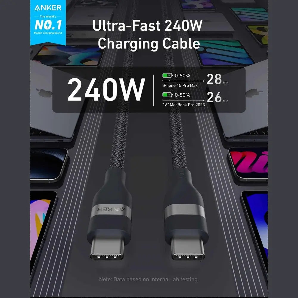 Anker Câble USB-C Tressé 240W Écologique – Charge Rapide (Bleu) — vue 4 — Connecto.ma