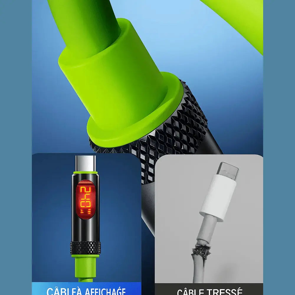 Câble 240W Charge Ultra Rapide USB-C vers USB-C avec Affichage Numérique — vue 2 — Connecto.ma