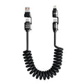 Câble de Charge Spirale 4-en-1 240W – USB-C, Lightning, PD (Noir)