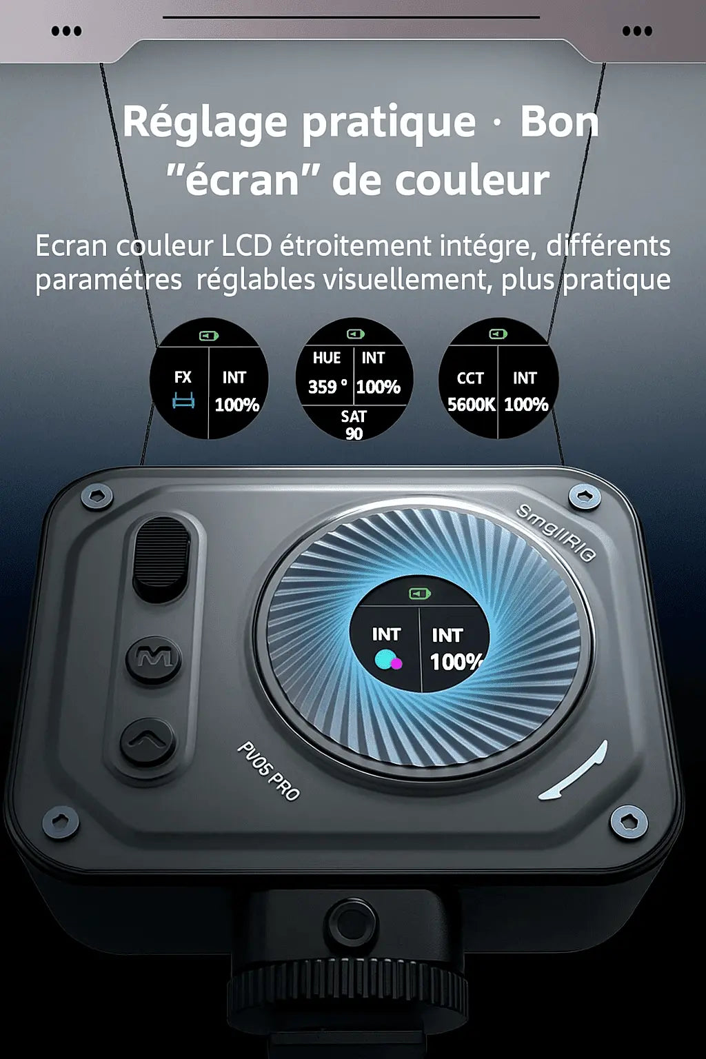 SmallRig Vibe P108 Pro – Mini Lumière Vidéo LED RGBWW 5W | Écran LCD & Effets Spéciaux Connecto.ma