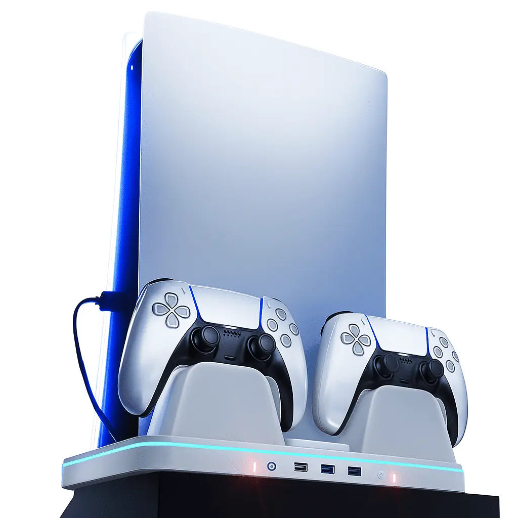 Support tout-en-un pour Playstation PS5/SLIM/PRO avec ventilateur & Éclairage RGB et chargeur Connecto.ma