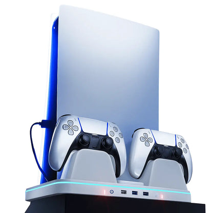 Support tout-en-un pour Playstation PS5/SLIM/PRO avec ventilateur & Éclairage RGB et chargeur Connecto.ma