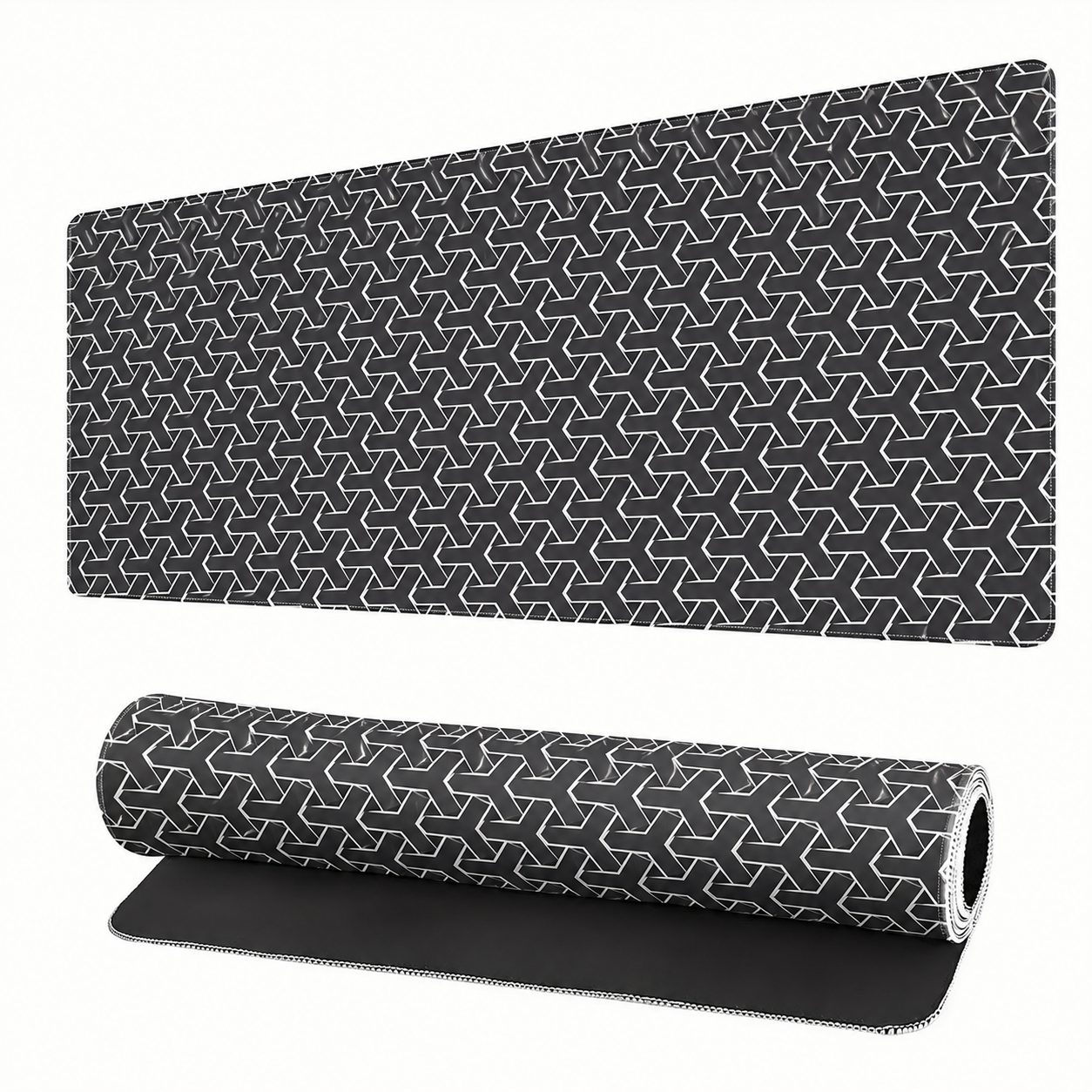 Tapis de Souris XXXL Noir Motif Géométrique – Grand Tapis de Bureau Gaming Antidérapant 100cm*50cm