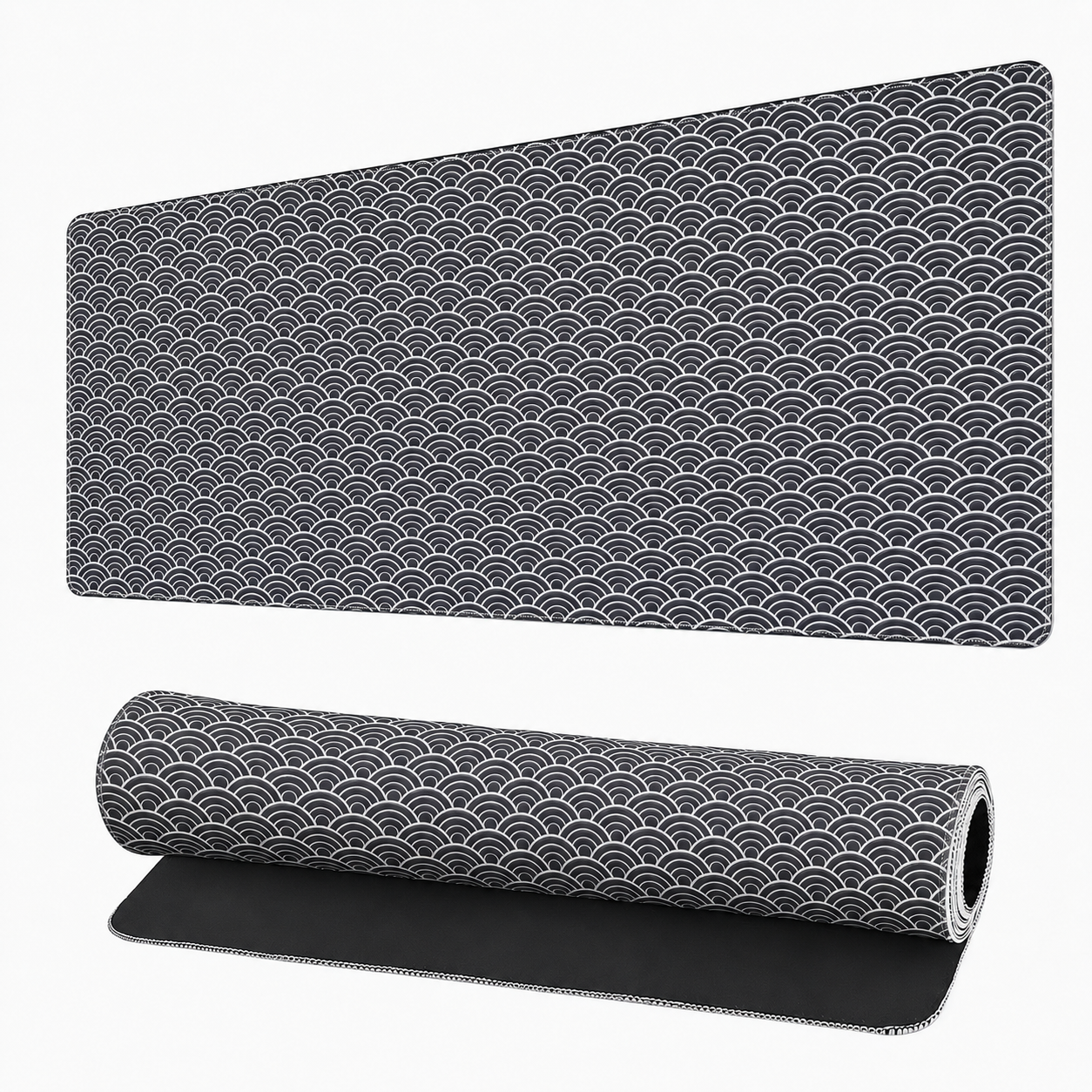 Tapis de Souris XXXL Noir Motif Vagues Japonaises – Grand Tapis Gaming Antidérapant 100cm*50cm