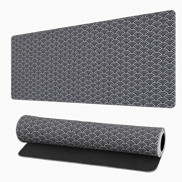 Tapis de Souris XXXL 100×50 cm (Noir) Motif Vagues Japonaises – Grand Tapis Gaming Antidérapant