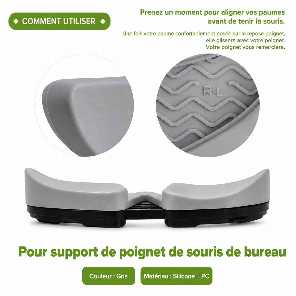 Mouse Palm Pad – Repose-Poignet Ergonomique pour Souris Gris