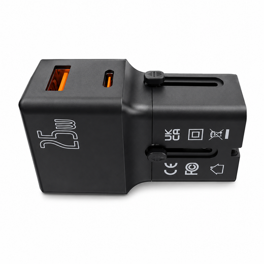 Adaptateur de Voyage SANTA BARBARA 25W (Noir) – Travel Adapter PD PPS QC avec USB-C & USB-A
