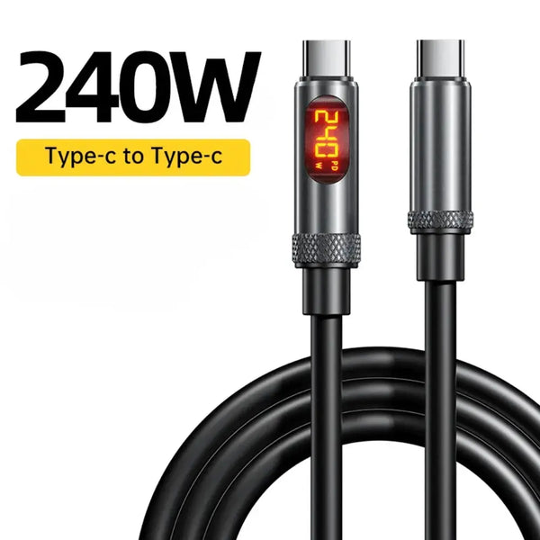 Câble 240W Charge Ultra Rapide USB-C vers USB-C avec Affichage Numérique