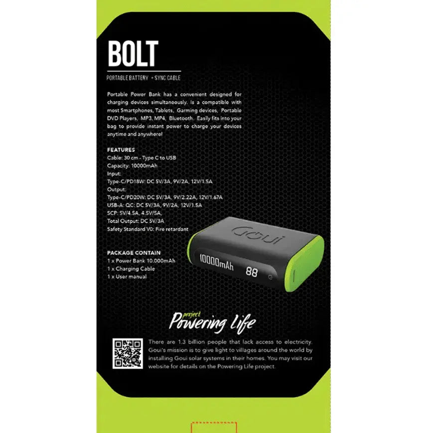 Mini Power Bank Goui Bolt – 10000 mAh (G-MINI10-K) Connecto.ma