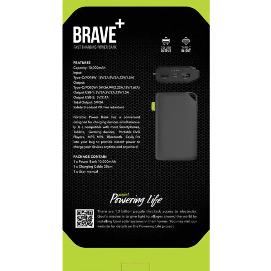 PowerBank Goui – Brave Plus de 10000 mAh 20W (G-EPB10P2-3A-K) Connecto.ma
