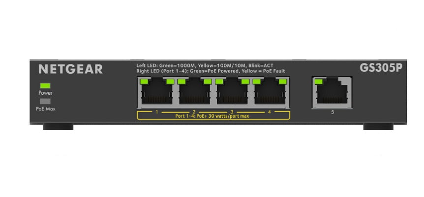 Switch NETGEAR GS305EP 5 ports PoE+ — vue dessus — Maroc