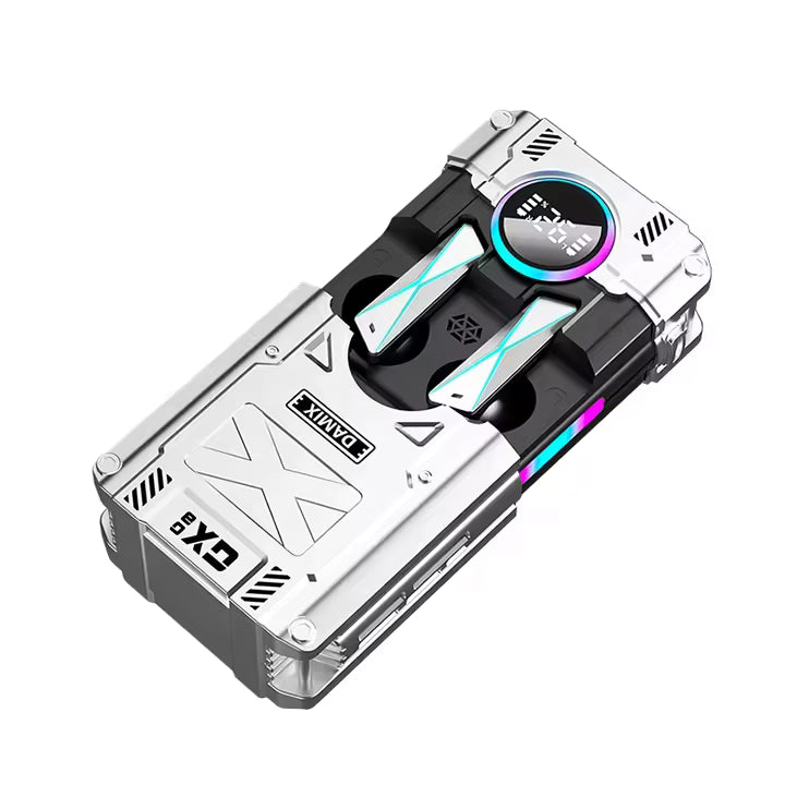 DX-08 Écouteurs  Bluetooth 5.3 Style mécanique Punk Casque stéréo E-Sports Gaming Headset TWS Écouteurs Argenté Connecto.ma