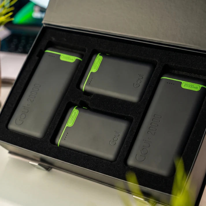 Pack 4 Power Banks GOUI KIGO - coffret d'emballage avec les 4 batteries rangées