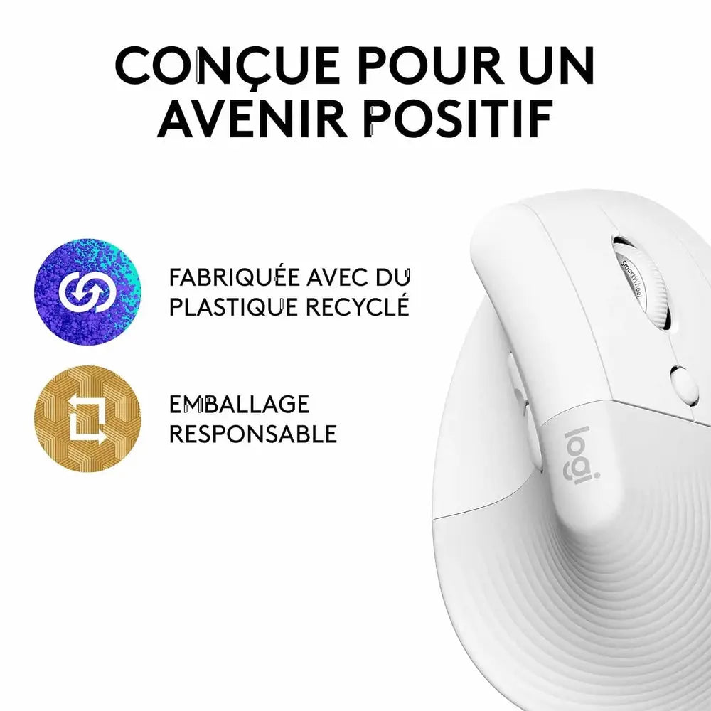 Souris sans fil ergonomique Logitech Lift – Blanc — vue 2 — Connecto.ma