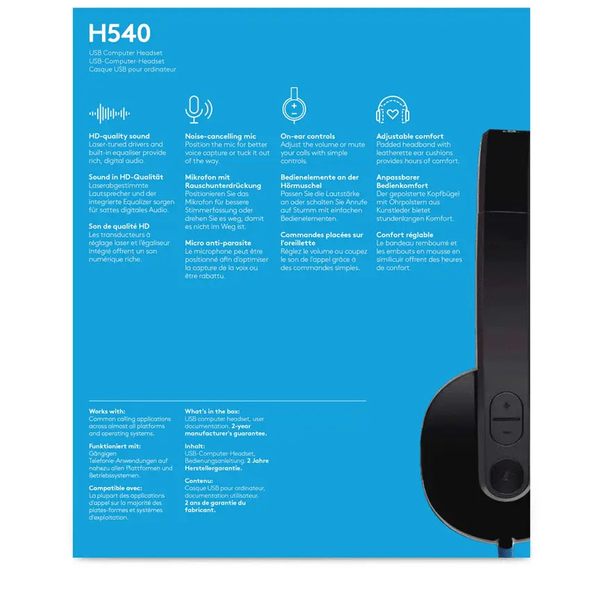 Casque Logitech H540 avec microphone anti-parasite–USB — vue 6 — Connecto.ma