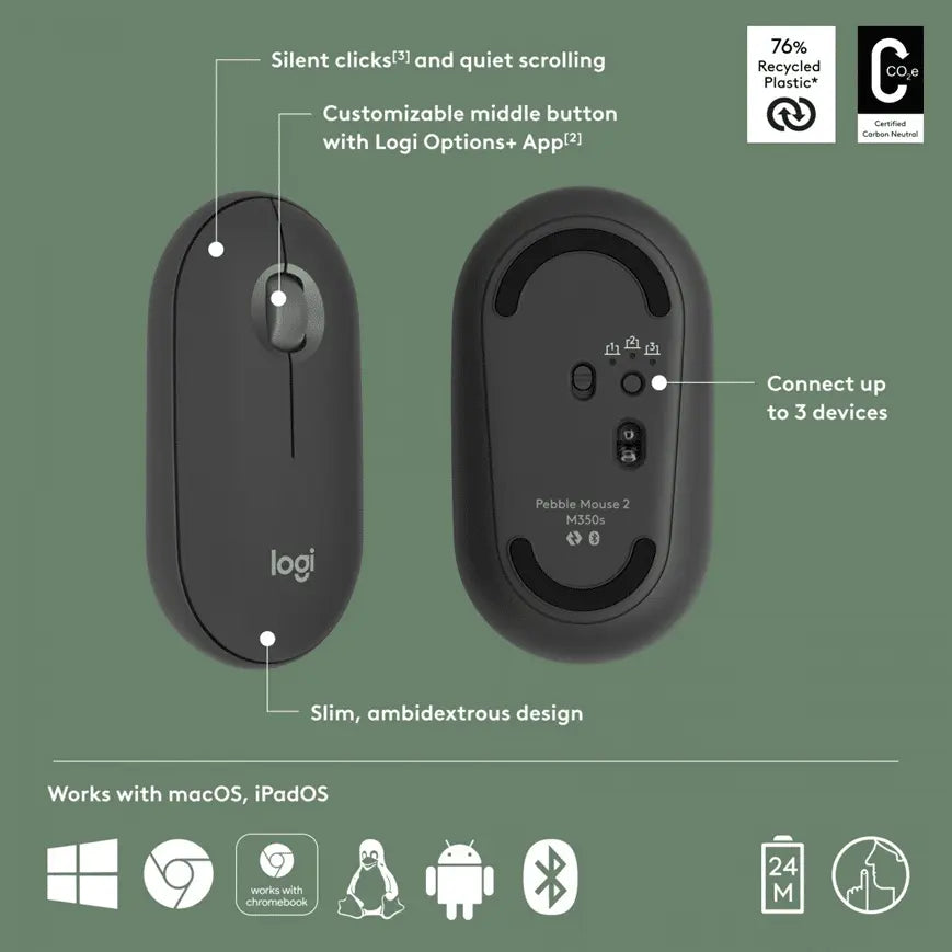 Logitech Pebble 2 M350s Souris sans fil -Graphite — vue 4 — Connecto.ma