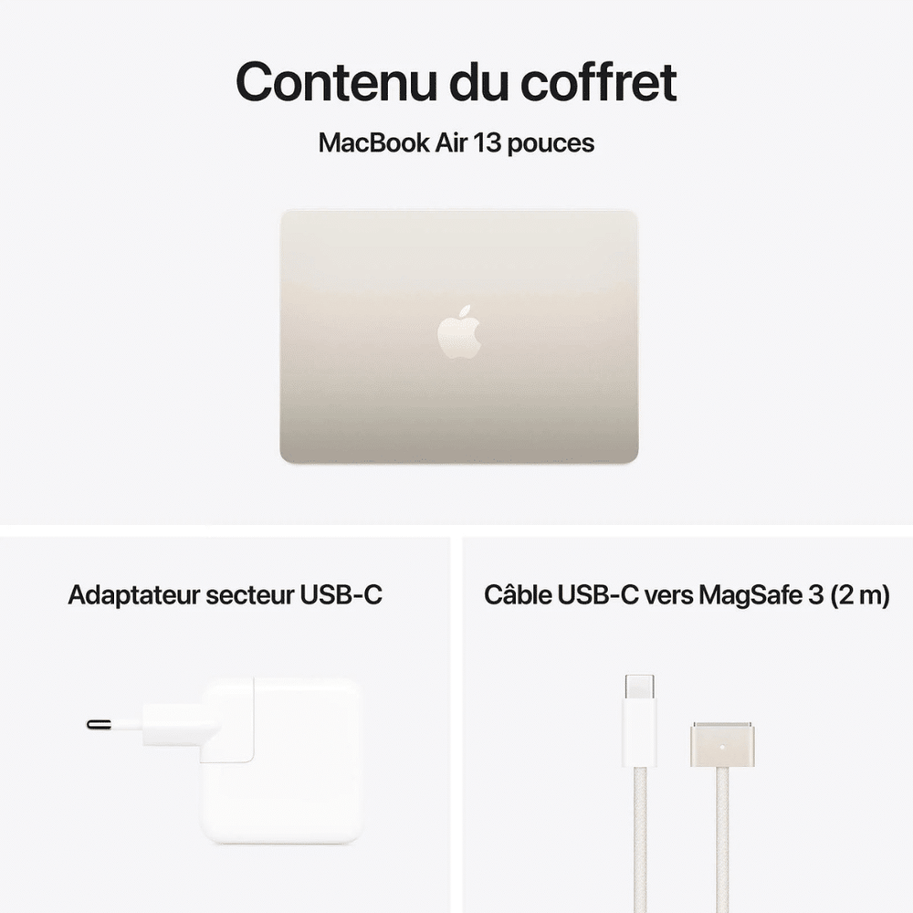 Apple MacBook Air M4 13 pouces (2025) Lumière stellaire 16Go/256 Go (MW0Y3FN/A) — Apple au Maroc | Connecto.ma