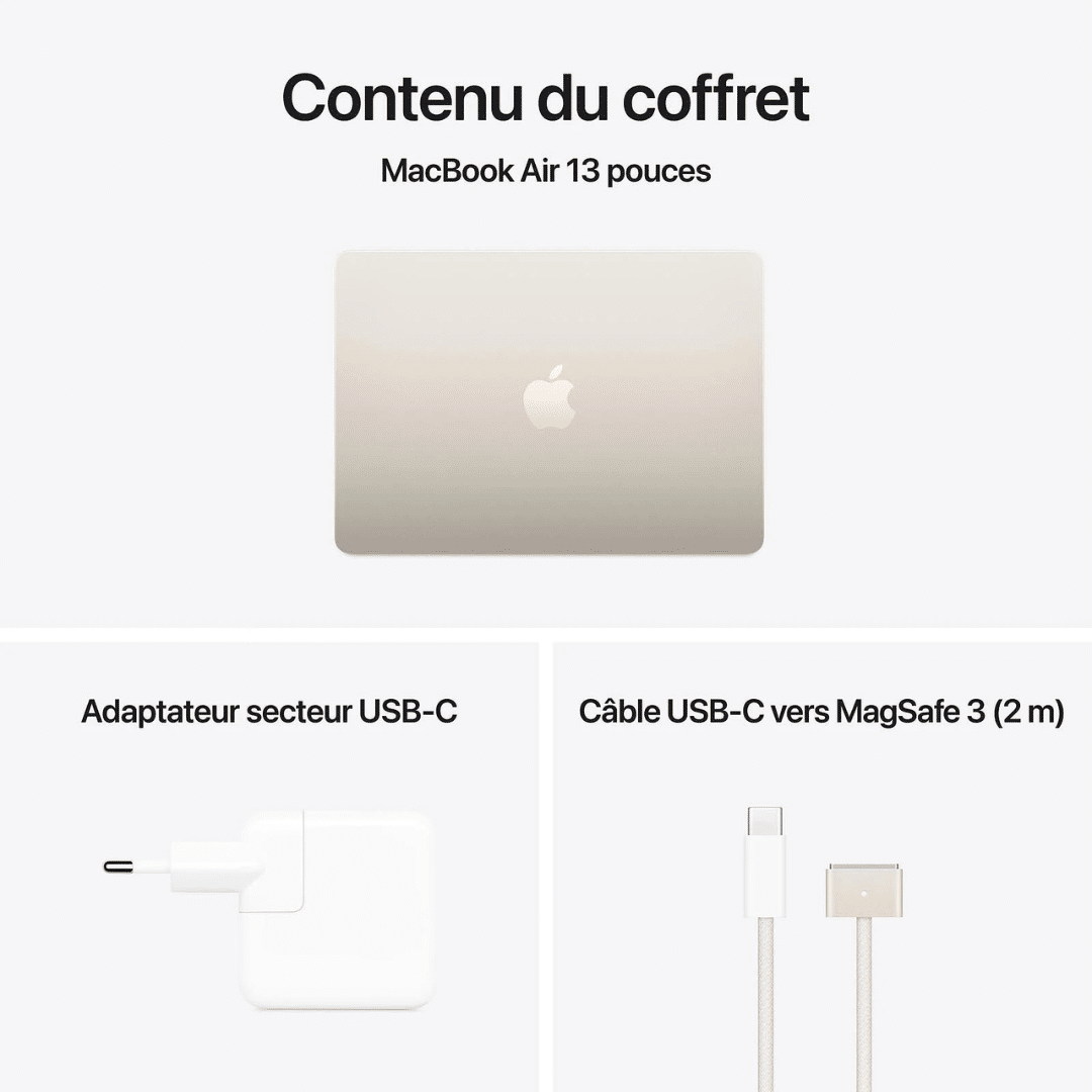 Apple MacBook Air M4 13 pouces (2025) Lumière stellaire 16Go/256 Go (MW0Y3FN/A) — Apple au Maroc | Connecto.ma