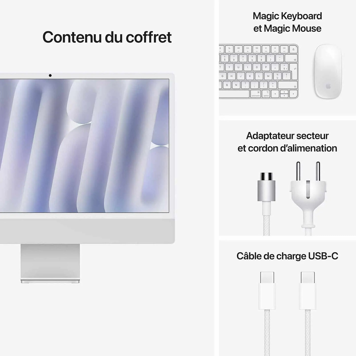 Apple iMac M4 (2024) 24 16 Go 256 Go Argent (MWUC3FN/A) Connecto.ma