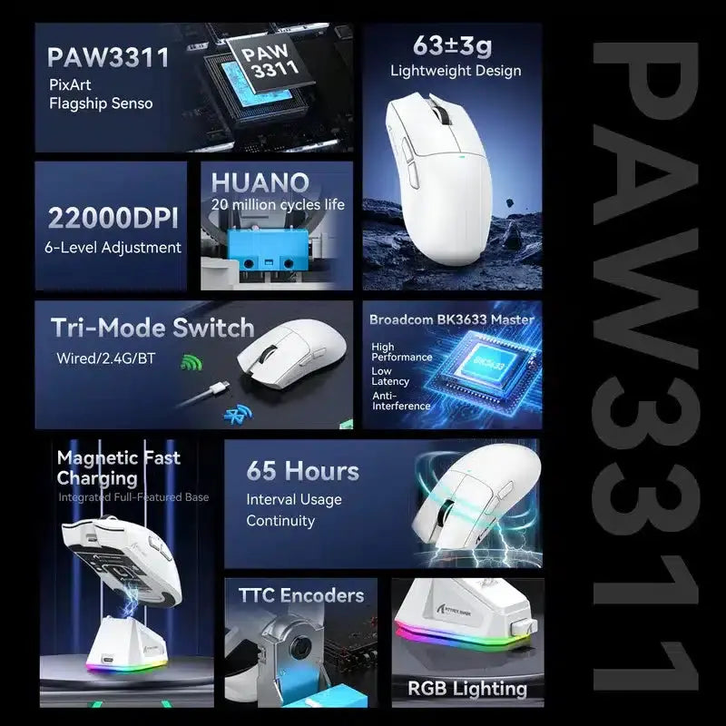 Souris Gaming Sans Fil Attack Shark X11 – Performance Pro + Station de Charge Connecto.ma