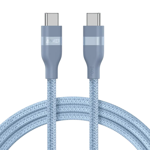 Anker Câble USB-C Tressé 240W Écologique 183 cm – Charge Rapide (Bleu)