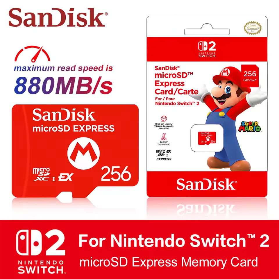 Carte microSD Express SanDisk 256 Go pour Nintendo Switch 2 – Super Mario