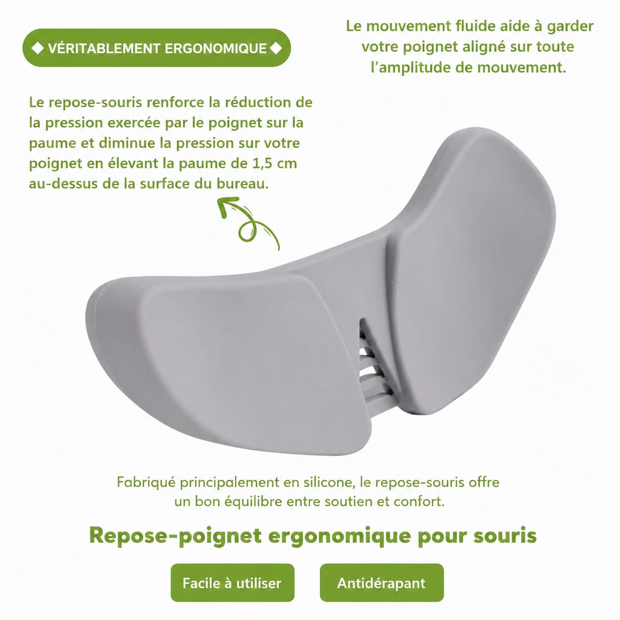 Mouse Palm Pad – Repose-Poignet Ergonomique pour Souris Gris