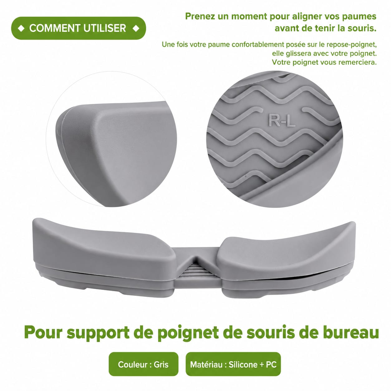 Mouse Palm Pad – Repose-Poignet Ergonomique pour Souris Gris