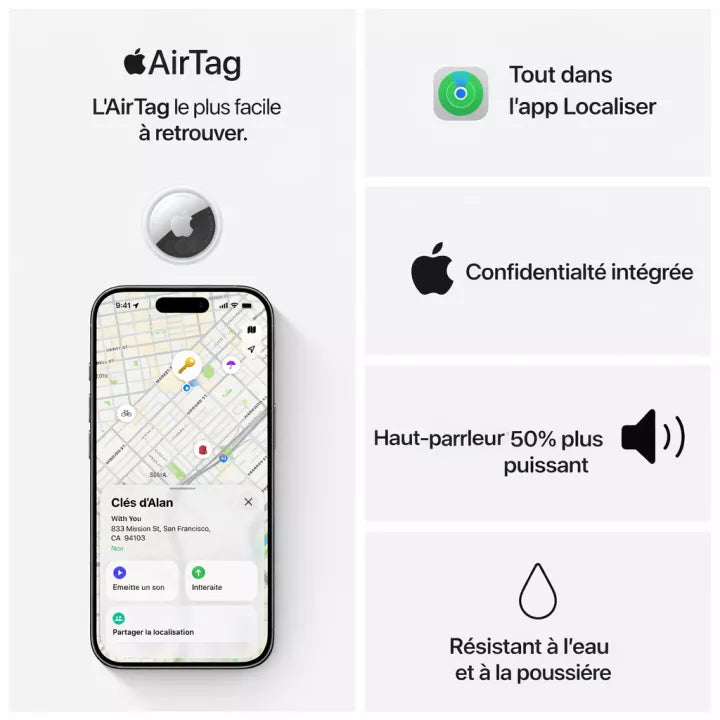 Apple AirTag  2e génération – Localisateur intelligent pour clés, sac et bagages - Connecto.ma