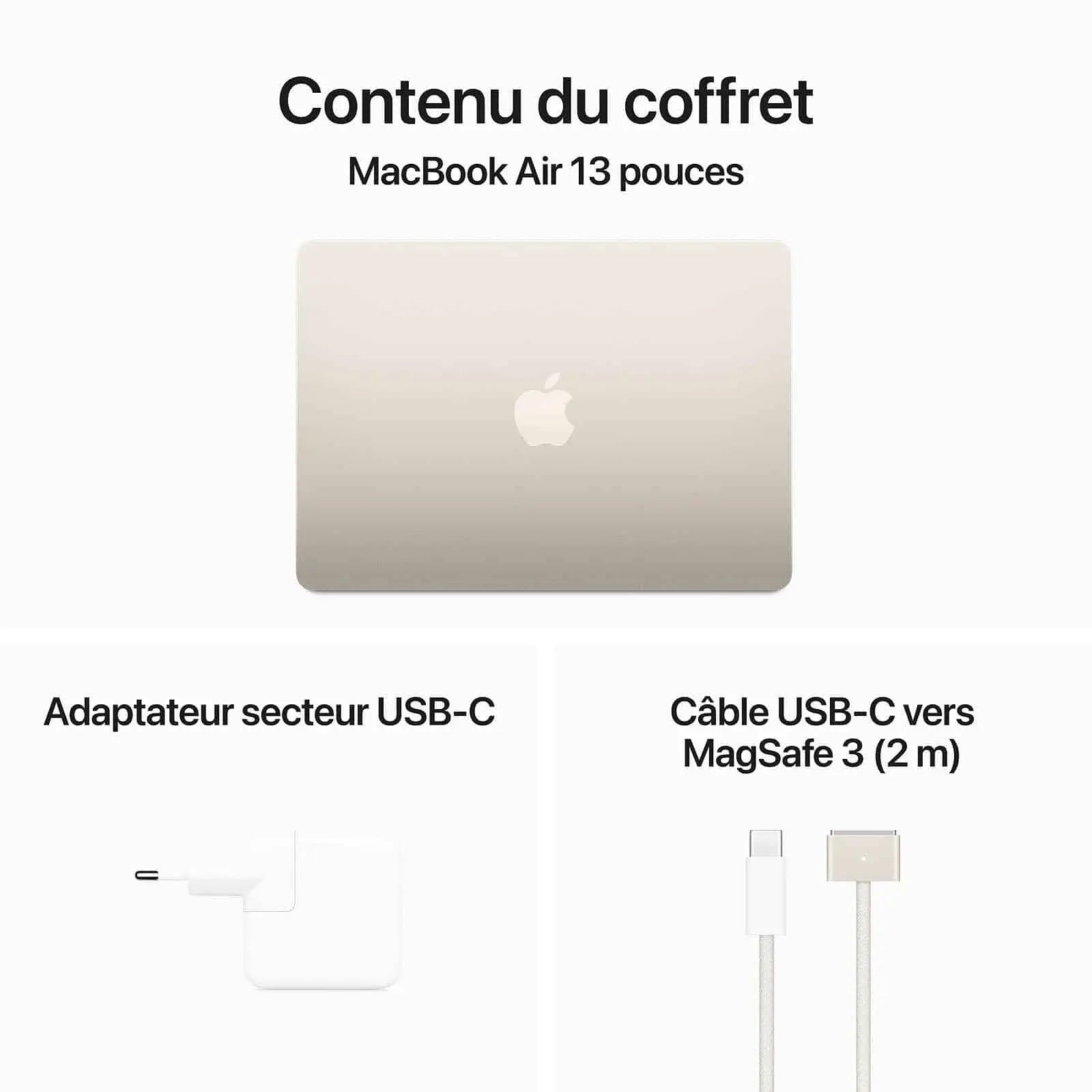 Apple MacBook Air M3 13 pouces (2024) Lumière stellaire 16 Go/256 Go (MC8J4FN/A) Connecto.ma