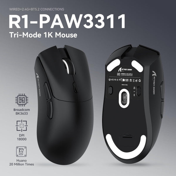 ATTACK SHARK R1 Maroc – Souris Gaming Sans Fil 59g (Noir)