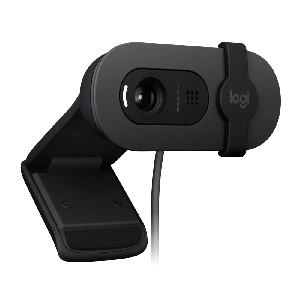 Logitech BRIO 100 – Webcam Full HD 1080p avec Micro (Graphite) — vue 3 — Connecto.ma