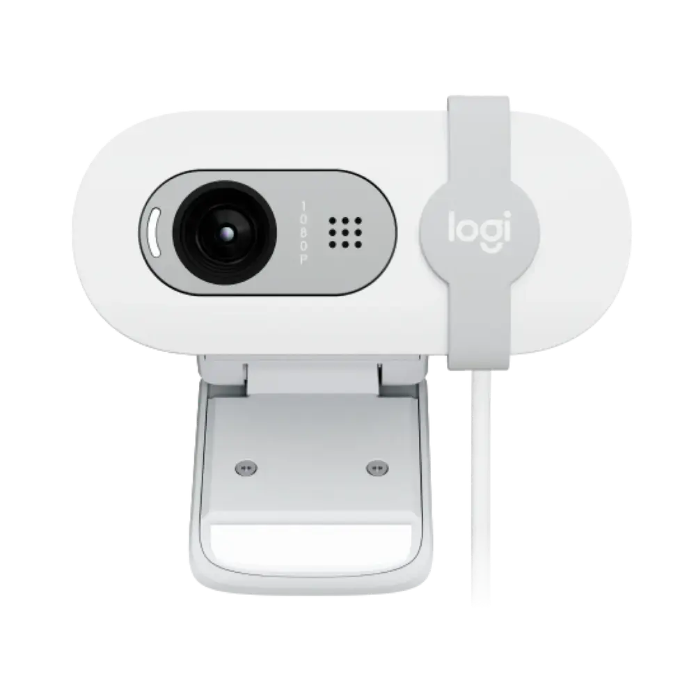 Logitech BRIO 100 – Webcam Full HD 1080p avec Micro (Blanc) — vue 3 — Connecto.ma