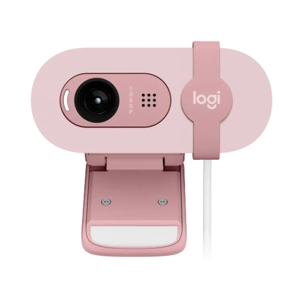 Logitech BRIO 100 – Webcam Full HD 1080p avec Micro (Rose) — vue 3 — Connecto.ma