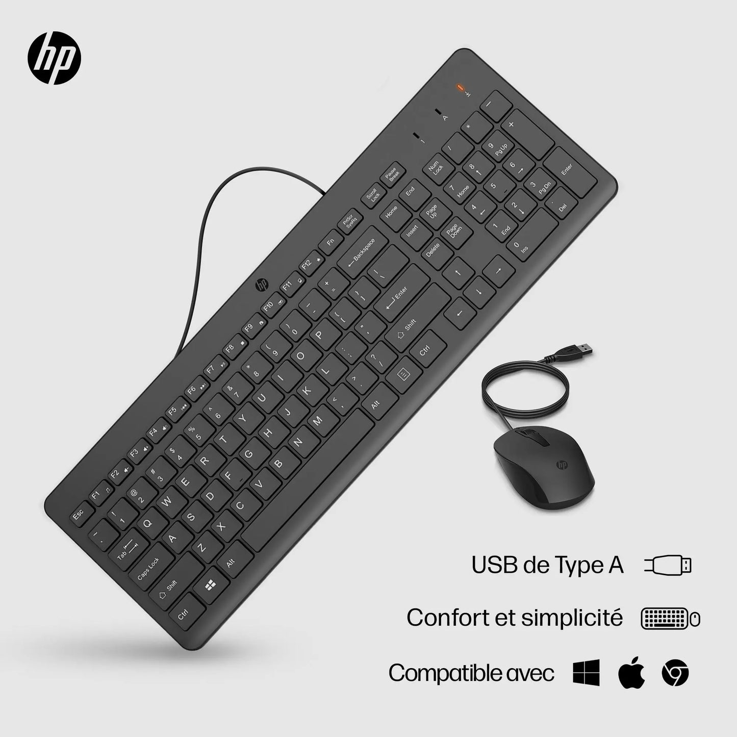 Souris et clavier filaires HP 150 (240J7AA) Connecto.ma