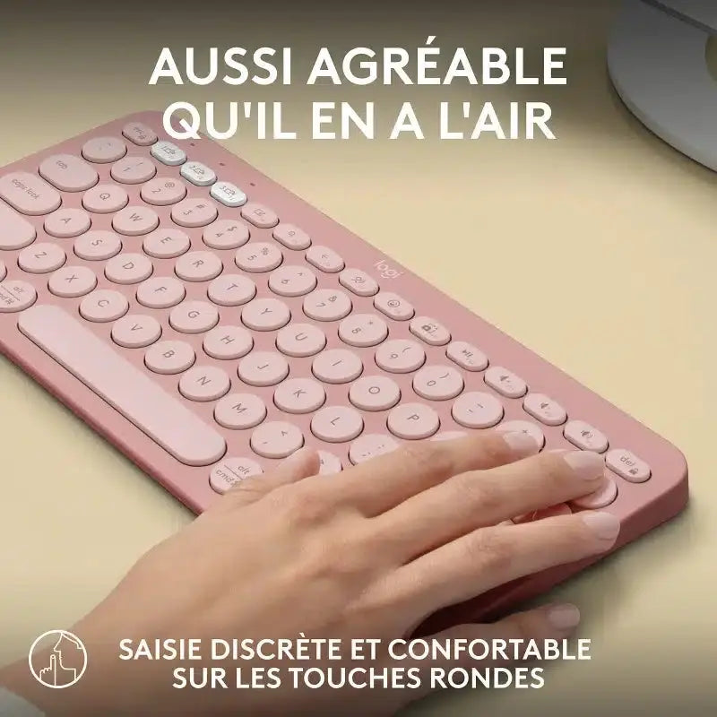 Clavier sans fil Bluetooth Logitech Pebble Keys 2 K380s Mini–Rose — vue 3 — Connecto.ma