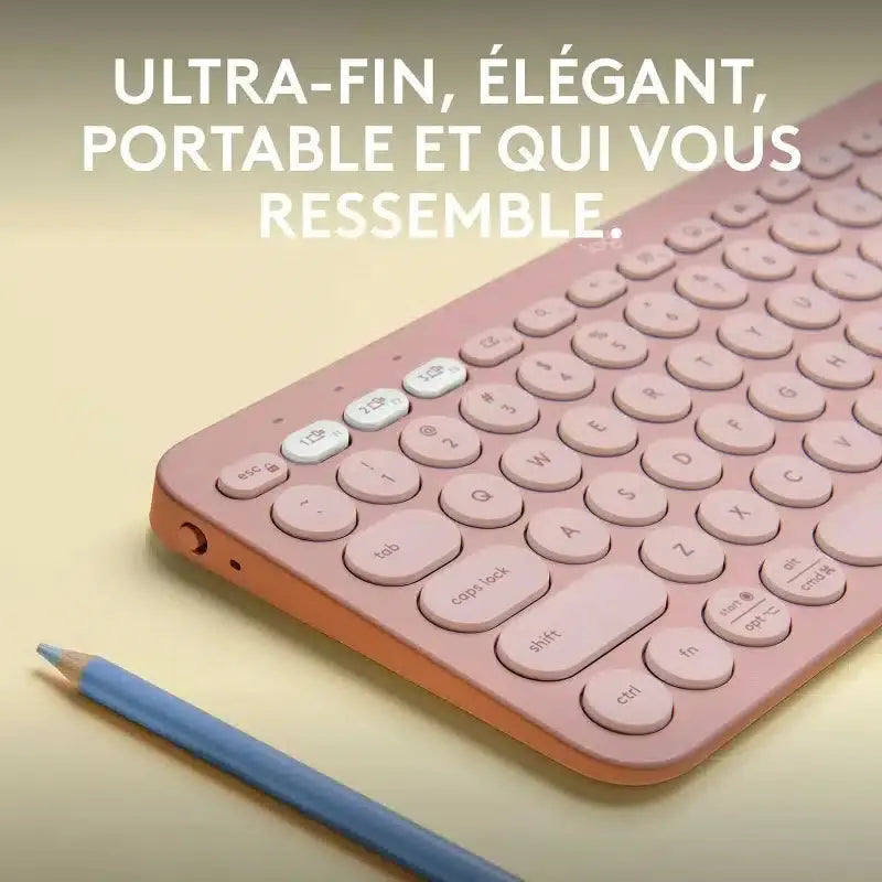 Clavier sans fil Bluetooth Logitech Pebble Keys 2 K380s Mini–Rose — vue 4 — Connecto.ma