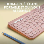 Clavier sans fil Bluetooth Logitech Pebble Keys 2 K380s Mini–Rose — vue 4 — Connecto.ma