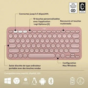 Clavier sans fil Bluetooth Logitech Pebble Keys 2 K380s Mini–Rose — vue 2 — Connecto.ma