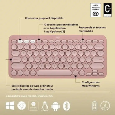 Logitech Pebble Keys 2 K380s Mini Clavier sans fil Bluetooth – Rose (920-011805) Connecto.ma