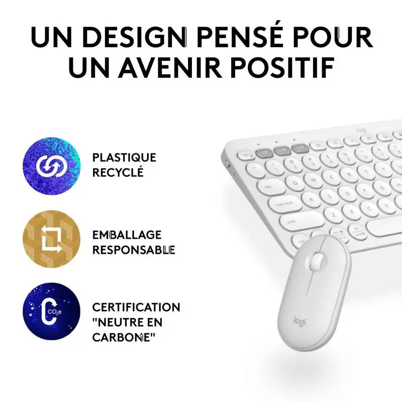 Logitech Pebble 2 Combo – Clavier Souris Sans Fil Bluetooth – Blanc (920-012210) Connecto.ma