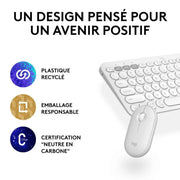 Logitech Pebble 2 Combo–Clavier Souris Sans Fil Bluetooth–Blanc — vue 4 — Connecto.ma