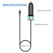 Chargeur Voiture VINSIC VSCC102 + Câble Lightning MFi pour iPhone, iPad et iPod
