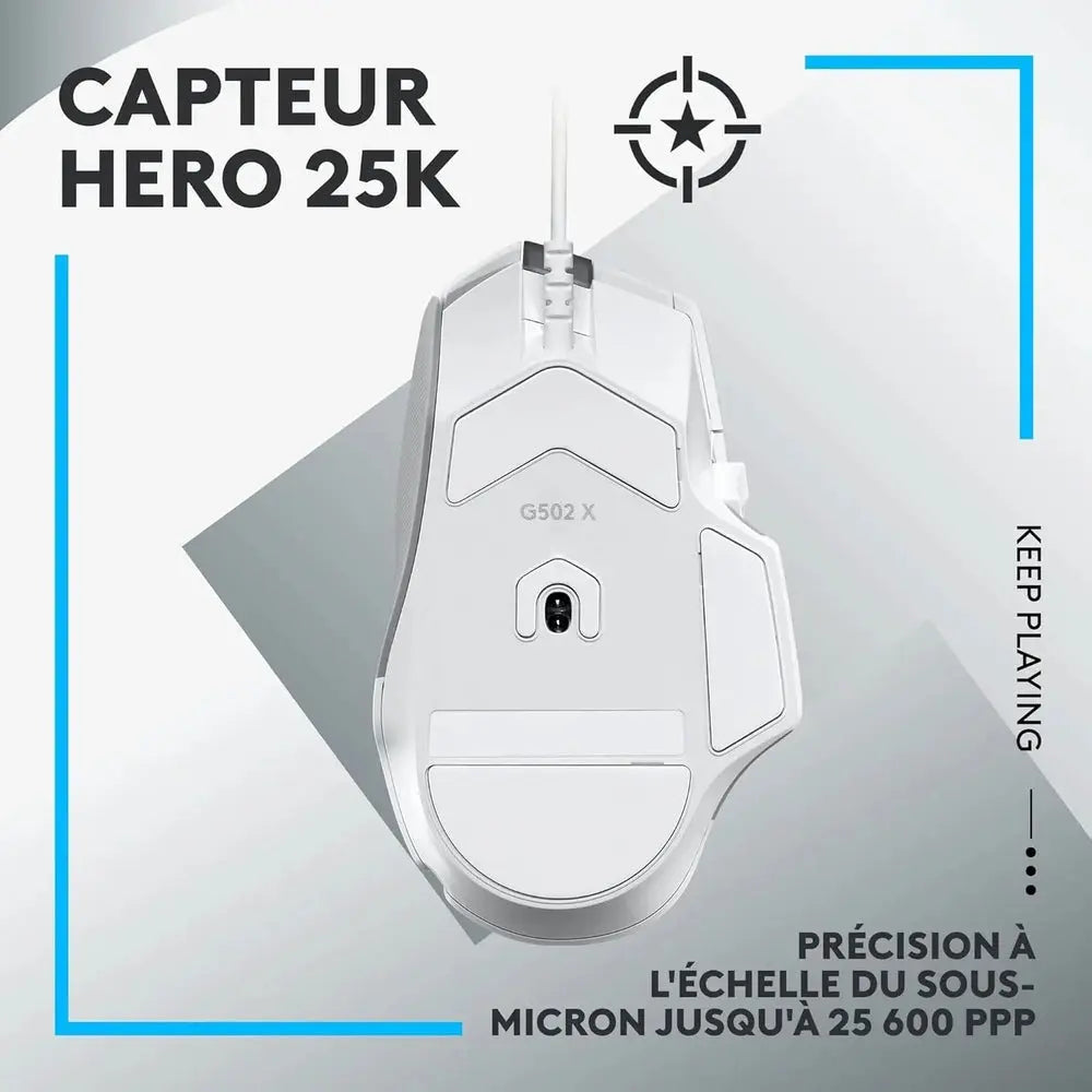 Souris Gaming Logitech G502 X avec fils- Blanche — vue 3 — Connecto.ma
