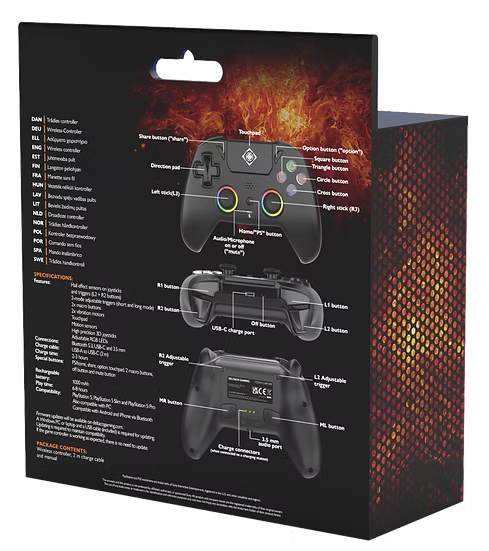 Manette Deltaco Gaming Pro RGB sans fil pour PS5 avec Joysticks Hall Effect