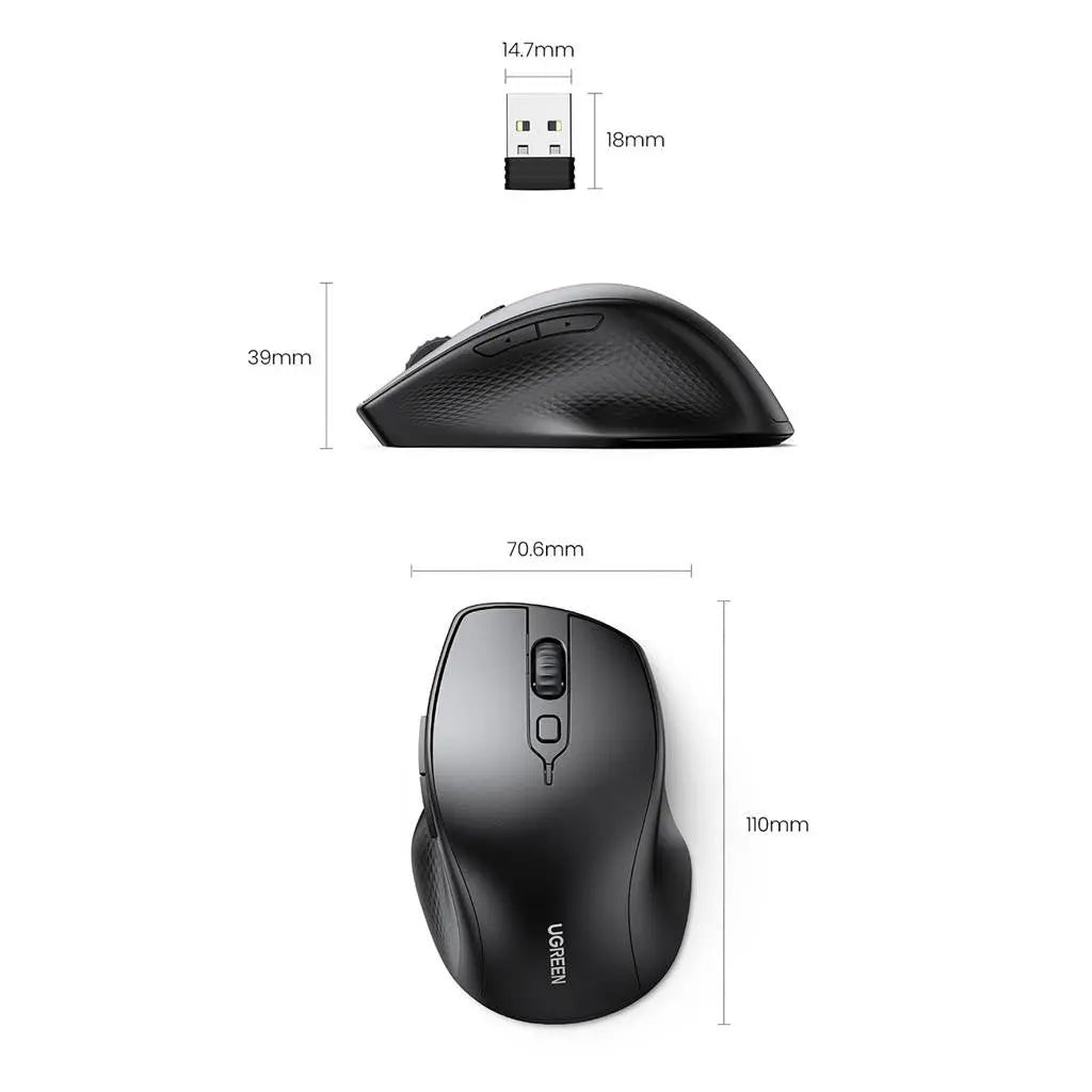 Souris sans fil Bluetooth Ugreen Silencieuse Ergonomique 2,4GHz (90395) UGREEN
