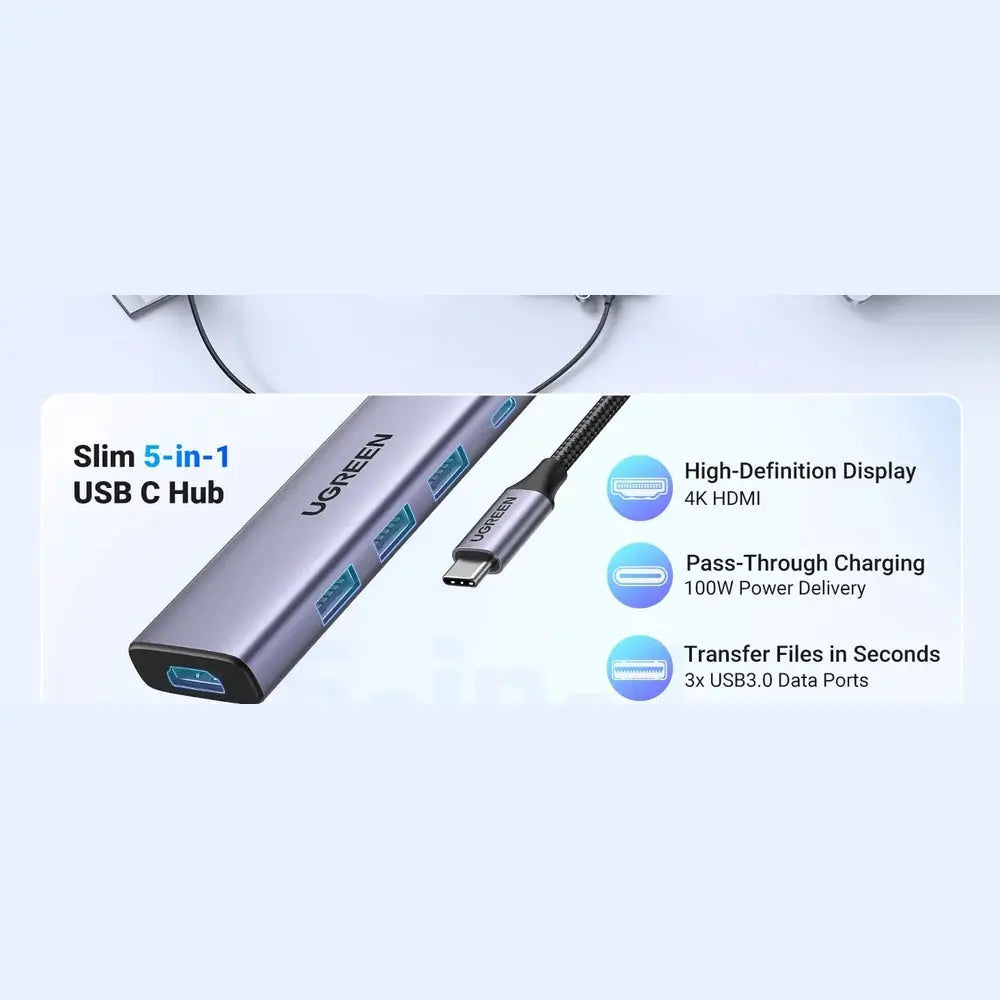 Adaptateur hub USB-C 5 en 1 Ugreen — vue 4 — Connecto.ma