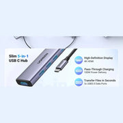 Adaptateur hub USB-C 5 en 1 Ugreen — vue 4 — Connecto.ma